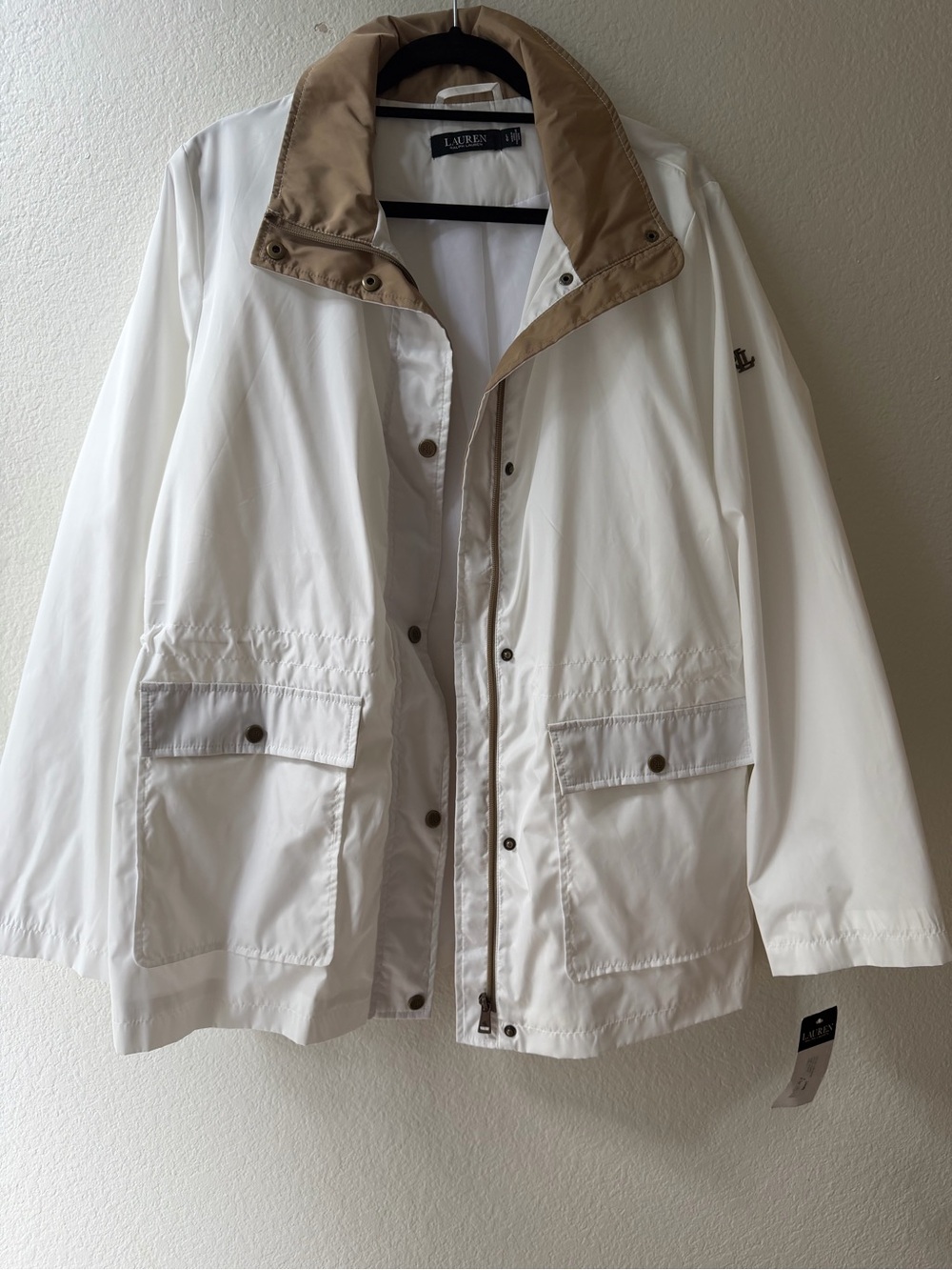 Lauren Ralph Lauren White Utility Jacket with Tan Collar